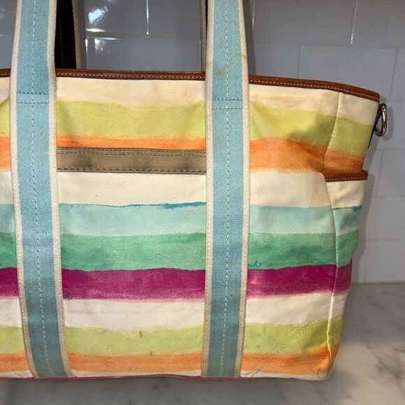 Coach Purse Handbag Hampton Stripe Watercolor Baby or Overnight Weekend Bag Tote - Picture 3 of 16